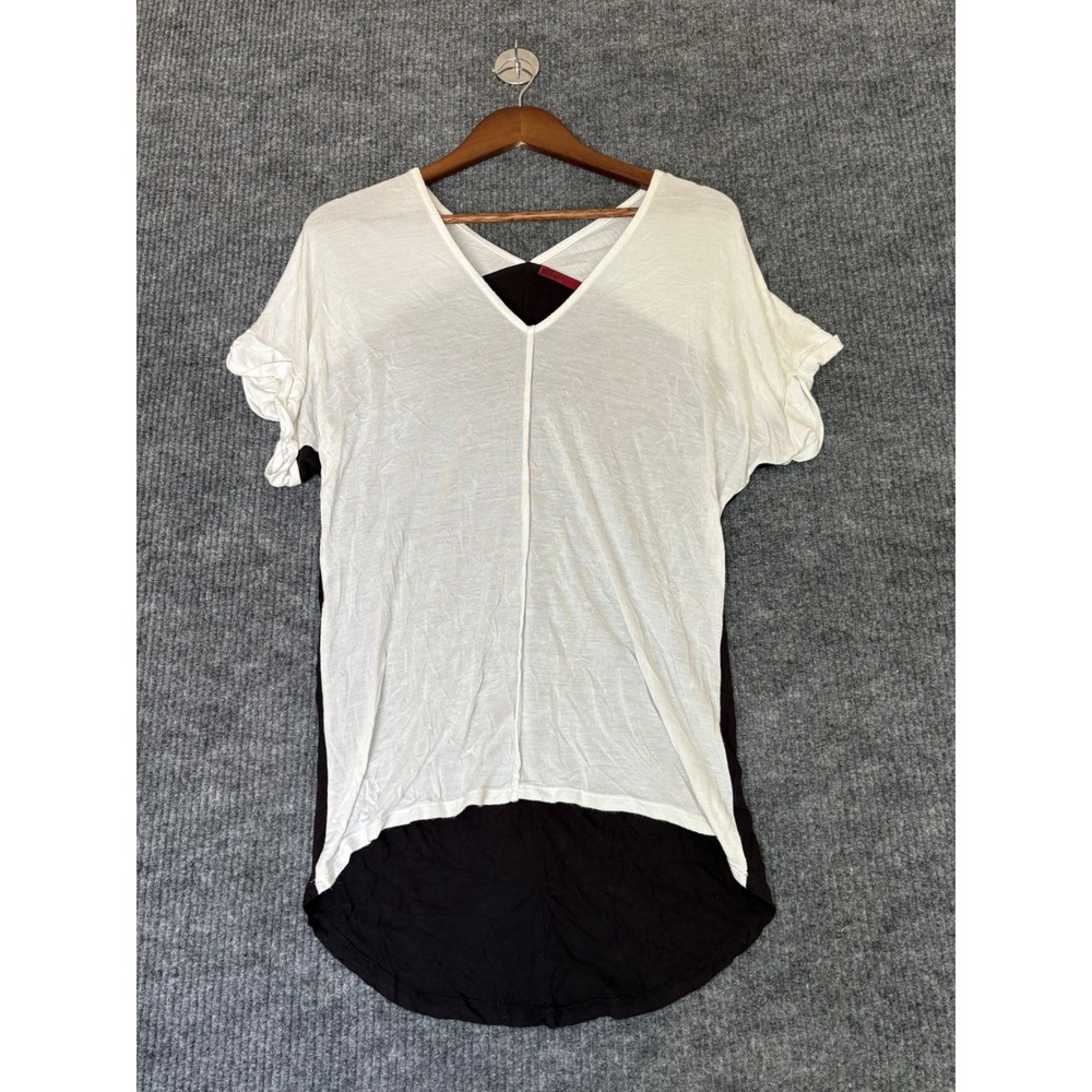 BKE Red Womens Small White Black Colorblock V-Neck High Low Modal Blend Top